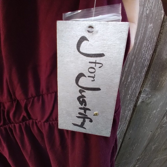 NWT J For Justify size XL jumpsuit short sleeve henley bordeaux red - Picture 7 of 12